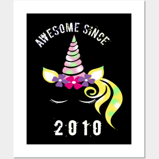 Awesome Since 2010 unicorn birthday 10th gift shirt Posters and Art